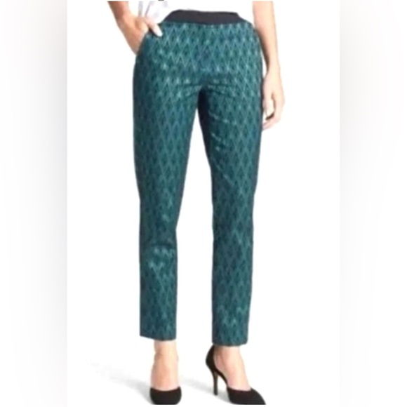 Halogen Quinn Fit Emerald and Black Diamond Print Luxury Pants Women's Size 2 - Picture 1 of 16